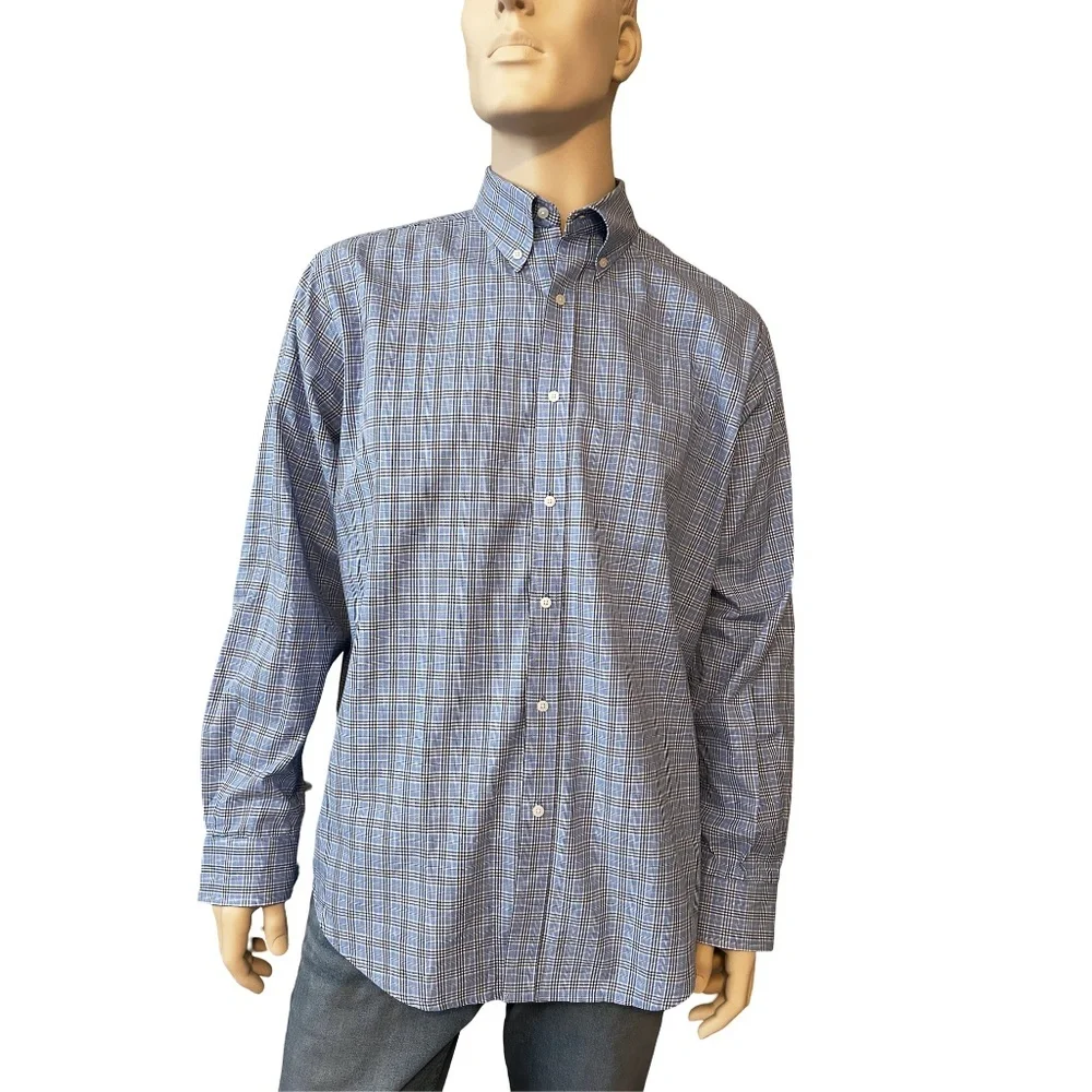 Bobby Jones Long Sleeve Shirt Dress Casual Sky Blue Plaid Button Down Collar - Picture 9 of 15